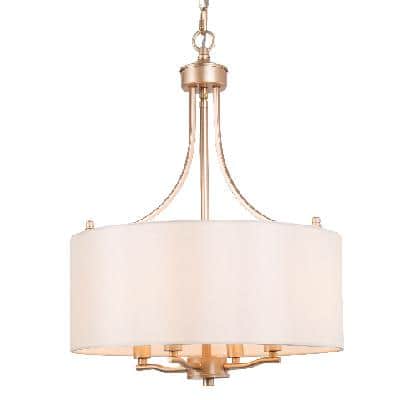 LNC Modern 4-Light Gold Chandelier with Farmhouse Fabric Shade Classic Drum Pendant Dining Room Island Ceiling Light