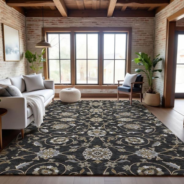 Mayfield Premium Machine Washable Abstract AMF1149 Black 5 ft. x 7 ft. 6 in. Area Rug