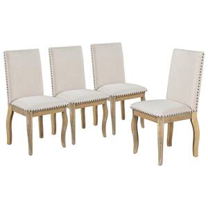 Natural Wood Wash Wood Upholstered Fabirc Dining Room Side Chairs with Nailhead (Set of 4)