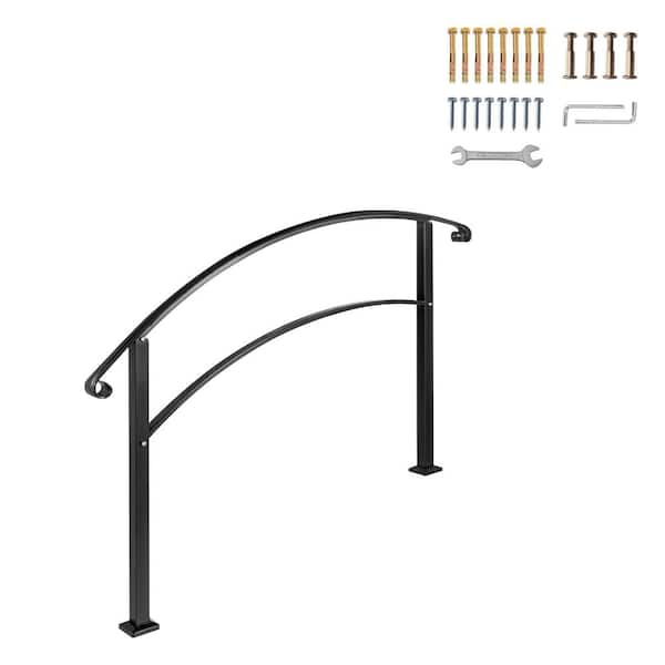 SVOPES Outdoor Handrails for 1-3 Steps, 41.7 in. x 36.4 in., Black Wrought Iron Stair Railing, Stair Railing Kit