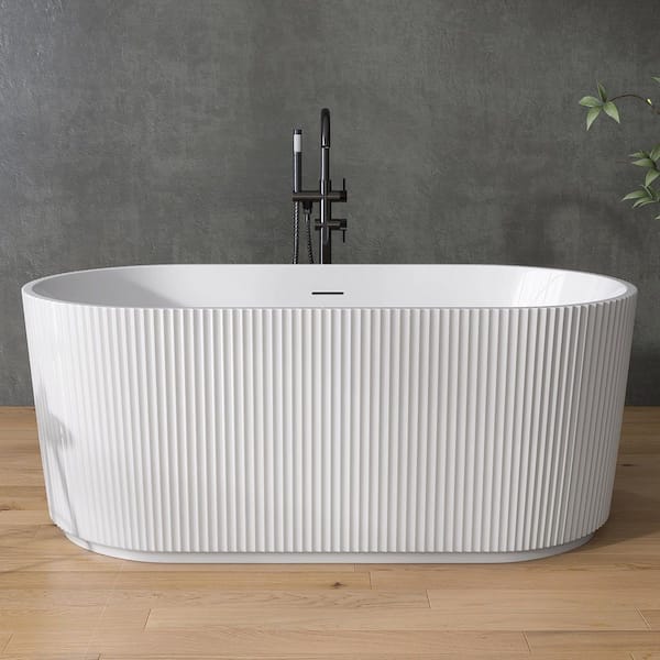Lax 59 in. x 29.53 in. Freestanding Soaking Bathtub Flatbottom Decorative Free Standing Alone Tub Chrome Drain in White
