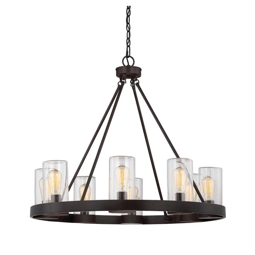 Inman 32" Bronze Outdoor Chandelier with Glass Shades