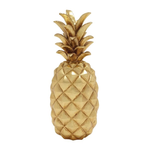 Litton Lane 7 in. x 18 in. Gold Polystone Pineapple Fruit Sculpture