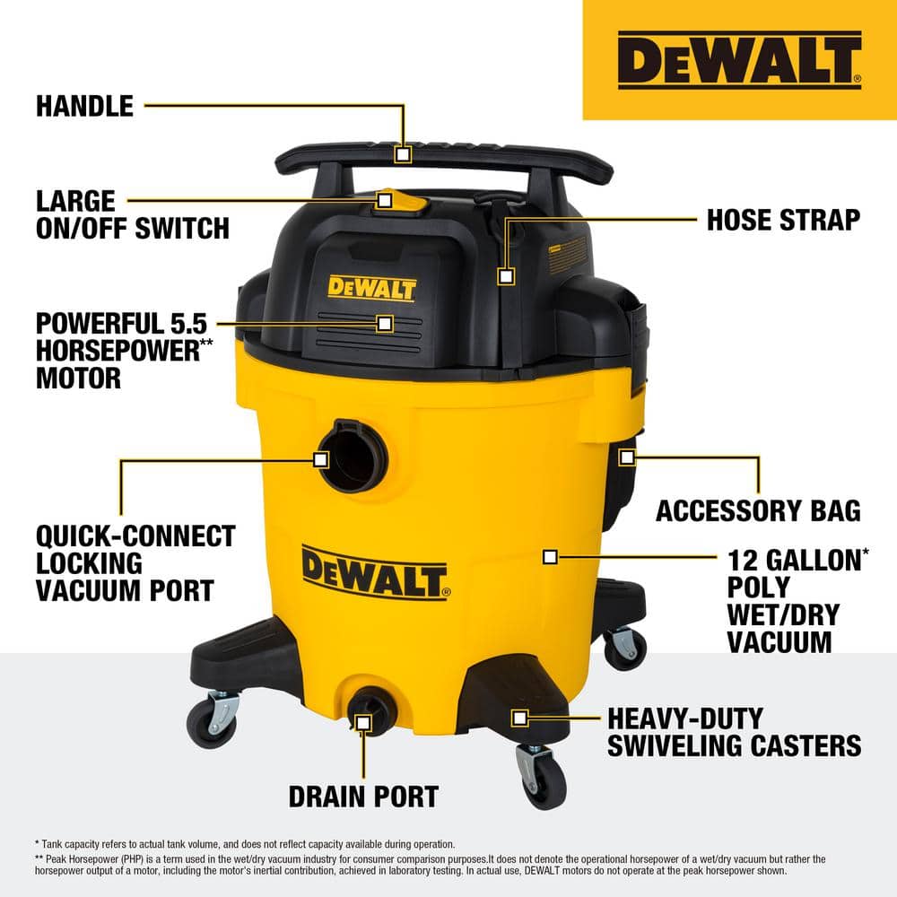 DeWalt 12 Gallon Yellow Poly Wet/Dry Shop Vacuum