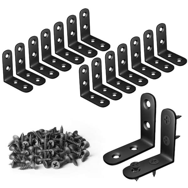1.57 in. x 1.57 in. Black L Bracket Stainless Steel Corner Brace for Wood Furniture (16-Pack）