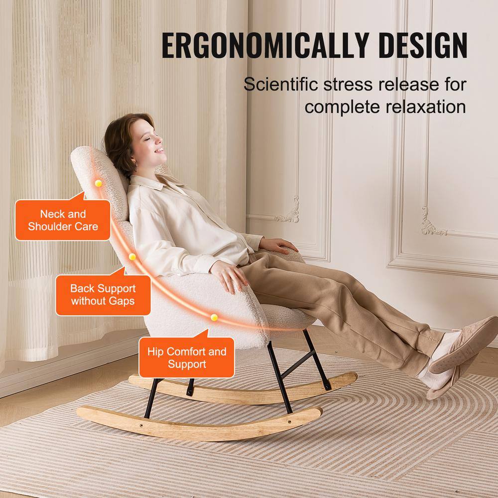 Woman relaxing in an ergonomically designed rocking chair.