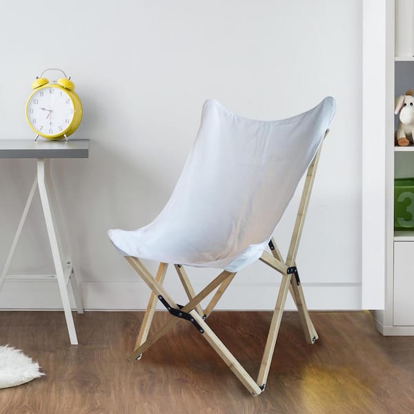 AmeriHome White Canvas and Bamboo Butterfly Chair 807271 The