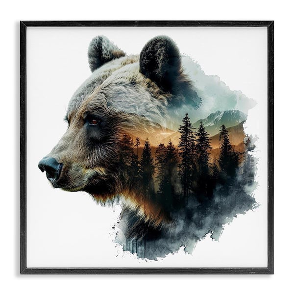 Bear Woodland Silhouette by LSR Design Studio Black Framed Animal Giclee Art Print 17 in. x 17 in.