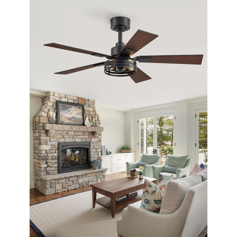 42 in. Black Indoor Caged Fandelier Downrod Ceiling Fan with light Reversible Quiet DC Motor for Living Room Kitchen price history on PriceWatchPro