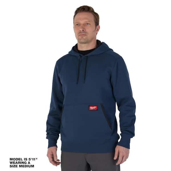 Men's Large Blue Midweight Cotton/Polyester Long-Sleeve Pullover Hoodie