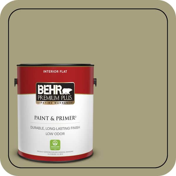 BEHR PREMIUM PLUS 1 Gal. #S350-4A Dried Rosemary Flat Low Odor Interior Paint and Primer