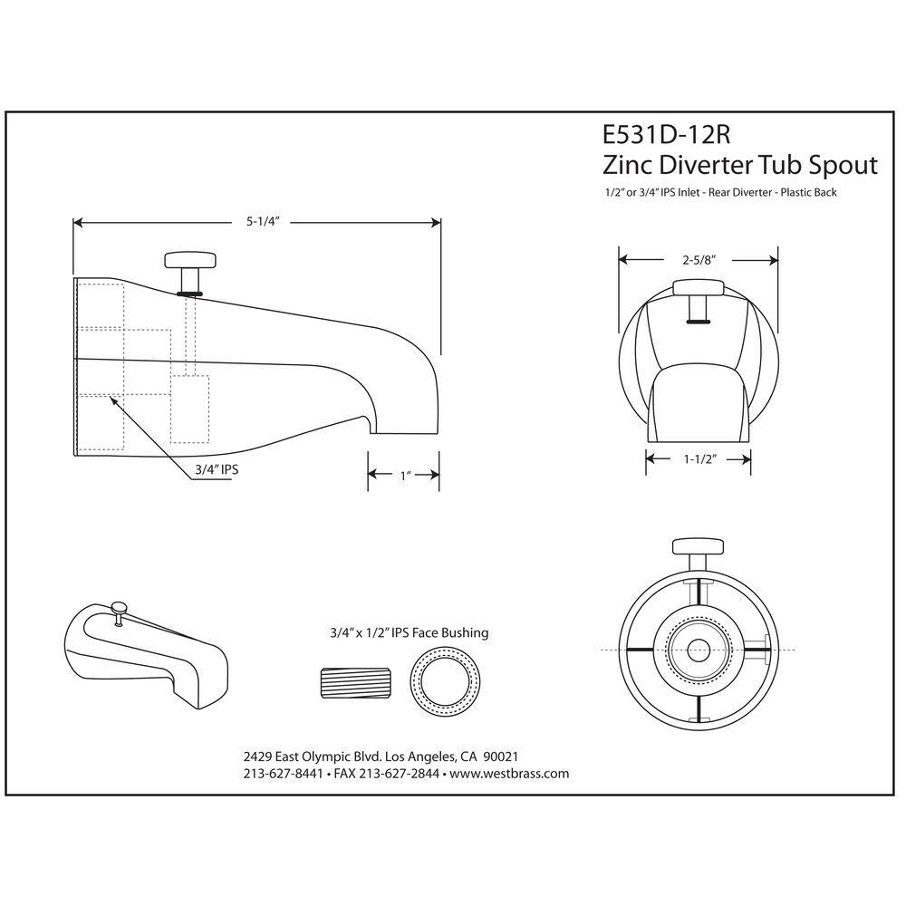 Polished Chrome Dual Function Diverter Tub Spout
