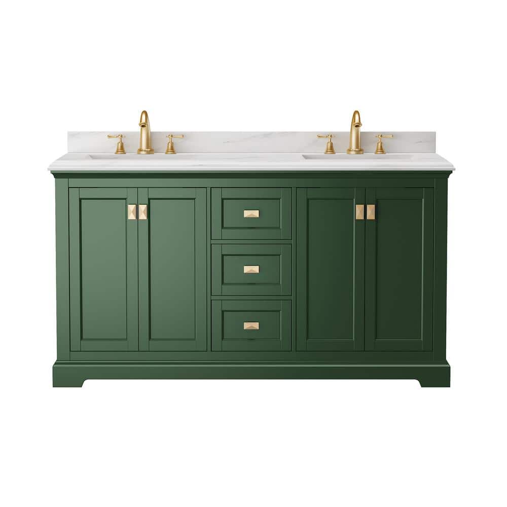 60'' Venetian Green Double Bathroom Vanity with Marble Top