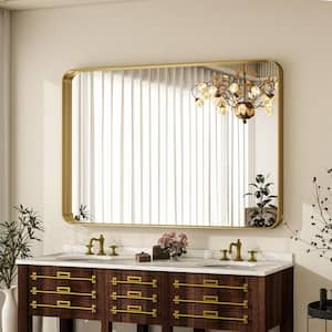 29.5 in. W x 48 in. H Modern Rectangular Rounded Gold Aluminum Deep Framed Bathroom Mirror Wall Mirror