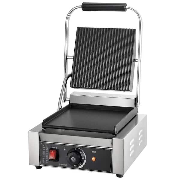 VEVOR Commercial Panini Grill 1,800-Watt Electric Sandwich Maker with Temp Control Flat Enamel Plate for Hamburger, Silver