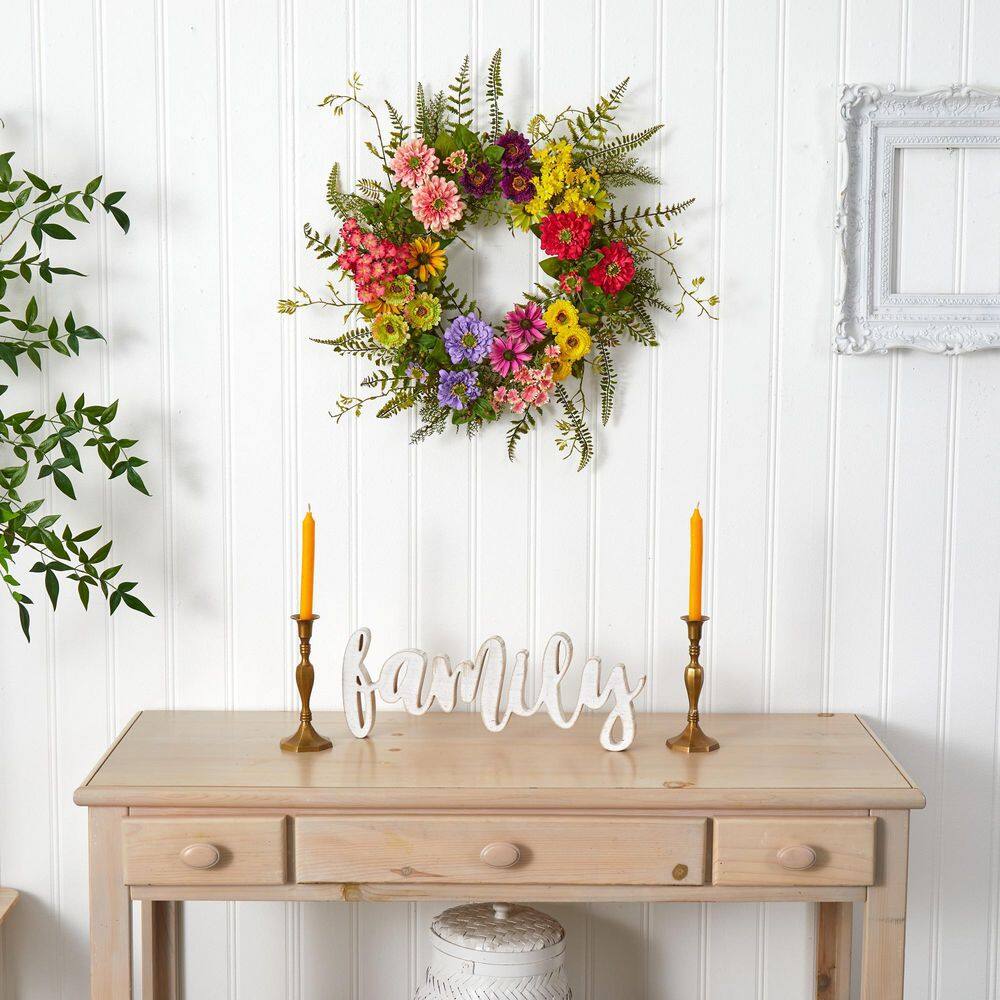 22-Inch Multicolor Polyester Artificial Floral Wreath