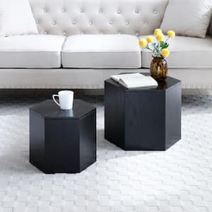 Black Hexagon Outdoor Coffee Table for Living Room Office Patio Set of 2