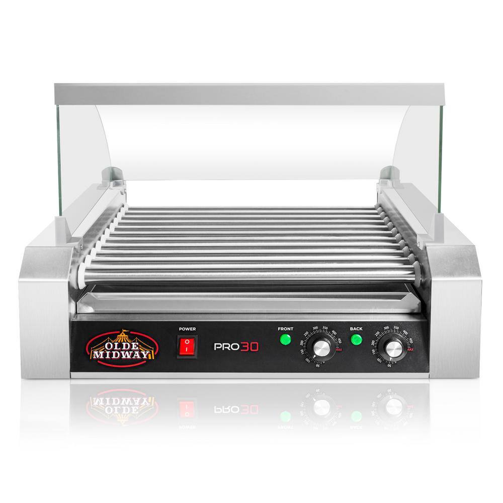 Olde Midway  269 sq. in. Stainless Steel Indoor Grill Hot Dog, Sausage Electric Countertop Cooker Machine with 11-Rollers and Cover - 3
