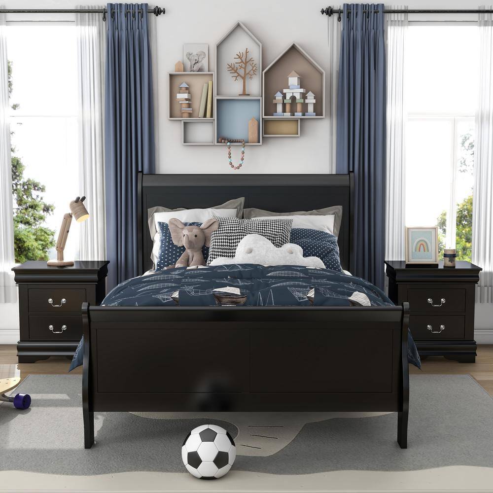 Furniture of America Burkhart 3-Piece Black Wood Twin Bedroom Set With ...