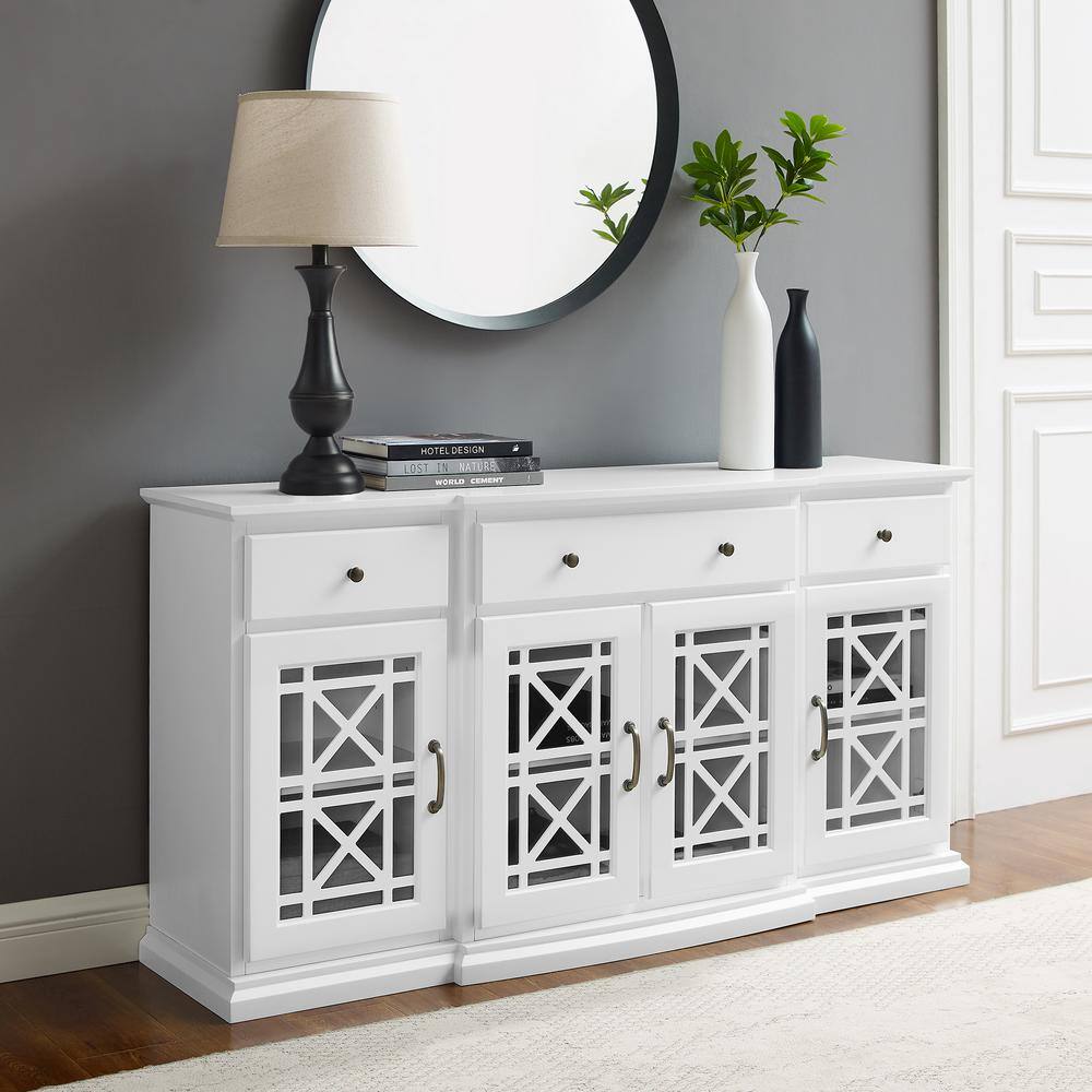 White 60-Inch Sideboard with Fretwork Detail and Cabinet