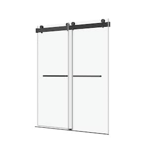 72 in. W x 76 in. H Double Sliding Frameless Shower Door with 0.39 in. Clear Glass and Buffer Function, Matte Black