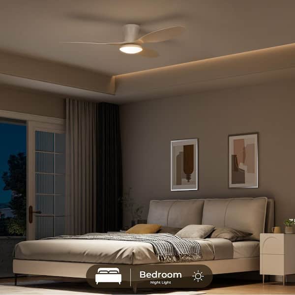 52 in. Smart Industrial Indoor LED White Flush Mount Ceiling Fan with Light Kit Remote 3 Blades 3 Color Setting for Room