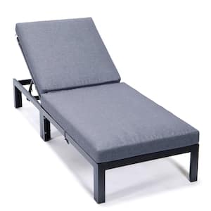 Chelsea Modern Aluminum Outdoor Chaise Lounge Chair With Blue Cushions