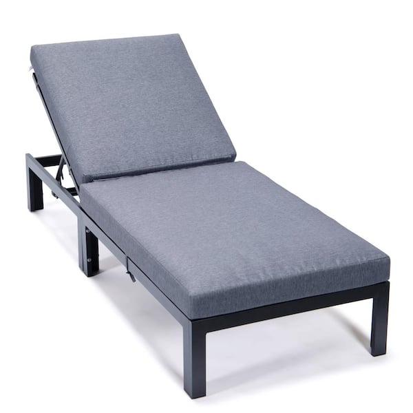 Leisuremod Chelsea Modern Aluminum Outdoor Chaise Lounge Chair With Blue Cushions