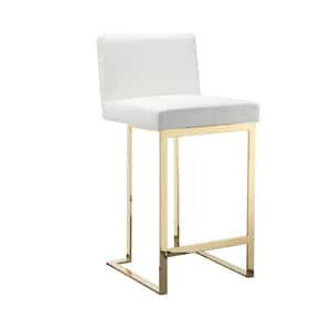 26 in. White and Gold Low Back Metal Frame Bar Stool with Faux Leather Seat