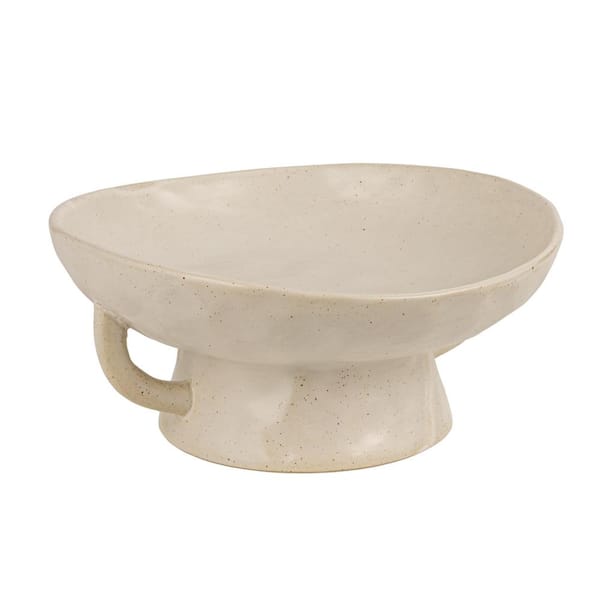 9.5 in. 26 fl. oz. White Stoneware Footed Serving Bowl with Handles