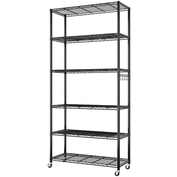 6-Tiers Steel Adjustable Garage Storage Shelving Unit in Black with Wheels (35.43 in. W x 72.83 in. H x 15.75 in. D)