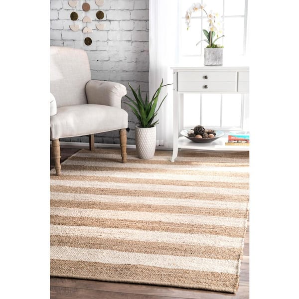 Alisia Stripes Jute Off White 8 ft. x 10 ft. Area Rug