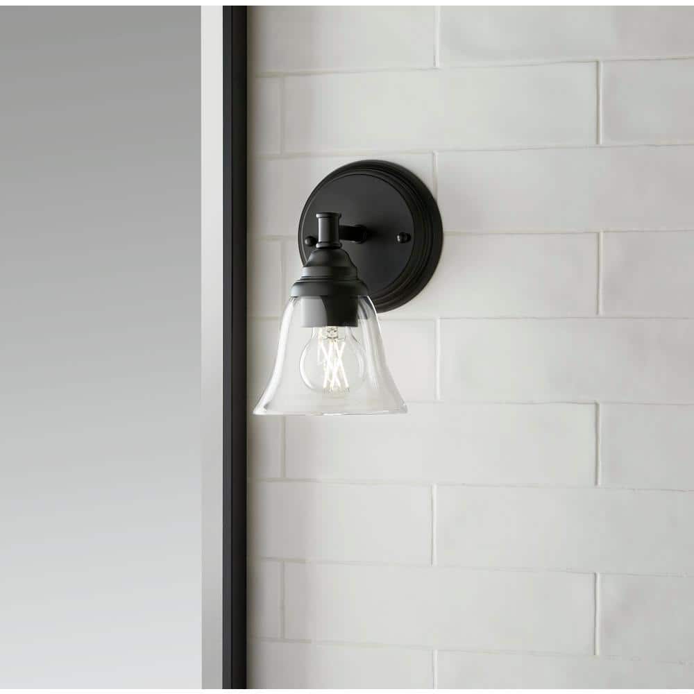 Marsden 5.5 in. 1-Light Matte Black Transitional Wall Sconce with Clear Glass Shade price history on PriceWatchPro