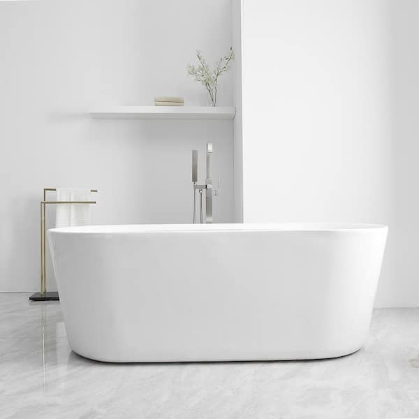 Waterfall Single Handle Floor Mount Freestanding Tub Faucet Bathtub Filler with Hand Shower in Brushed Nickel