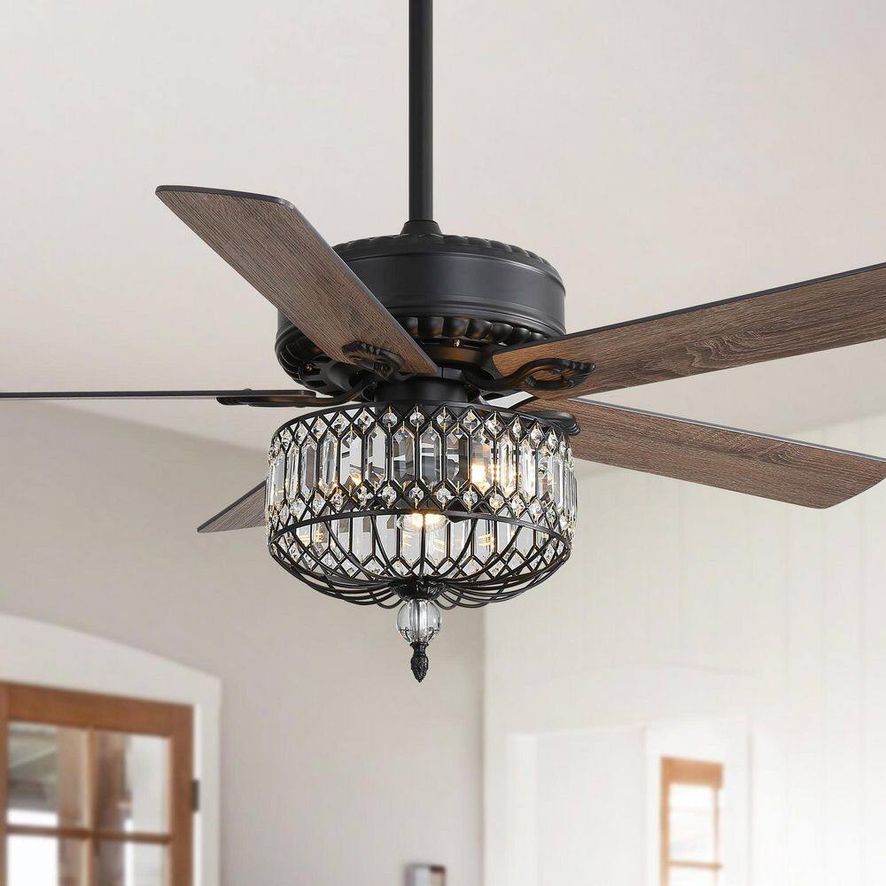 52 in. Black Standard Downrod Ceiling Fan with Crystal Lampshade, 5 Plywood Blades, DC Motor, Timer, Bulb Not Included price history on PriceWatchPro