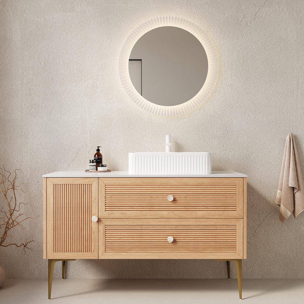 TCYO 48 in. Freestanding Oak Bath Vanity with White Engineered Stone ...