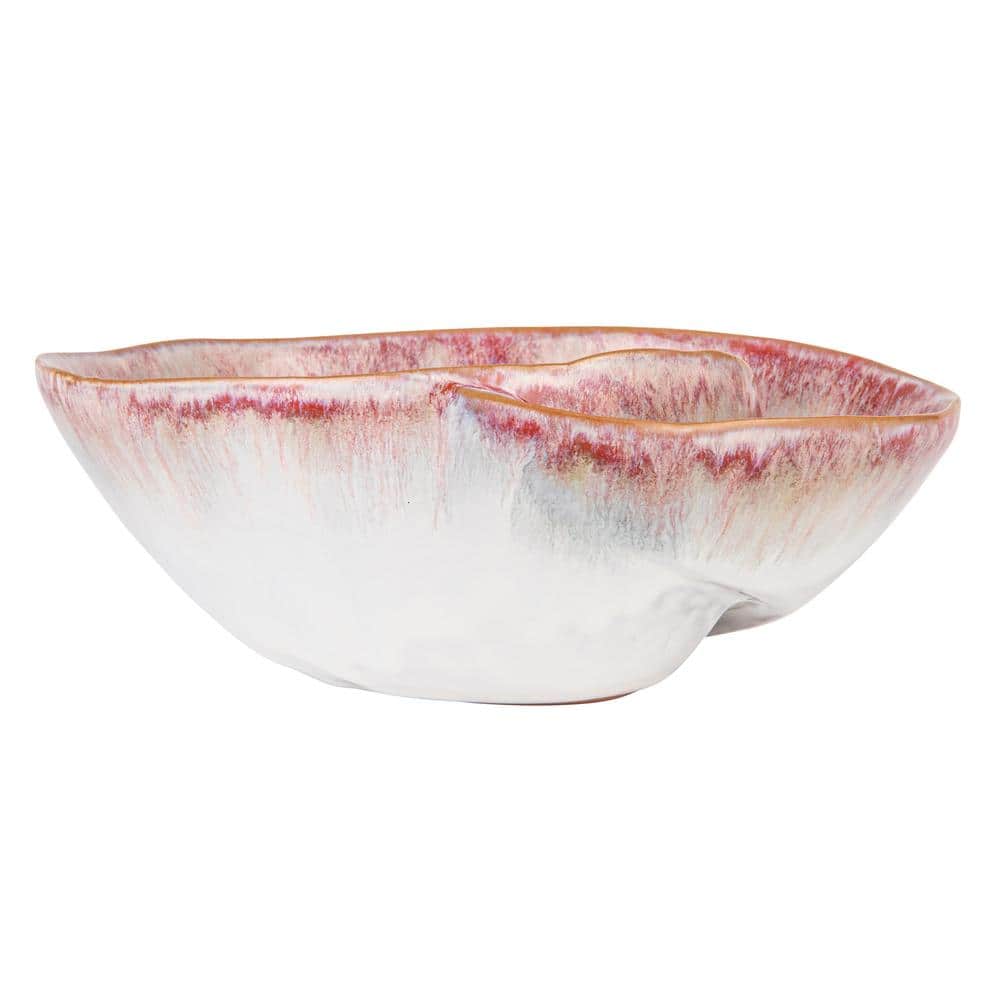 Handmade Coastal Pattern Stoneware Salad Bowl, White and Berry