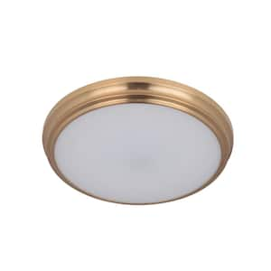 X66 Flush Mounts 11 in. 1-Light Satin Brass Integrated LED Flush Mount Ceiling Light with Frosted Polycarbonate Shade