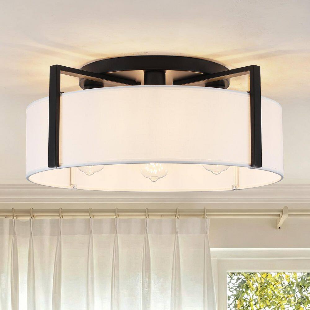 20.47 in. 4-Light Farmhouse Drum Matte Black Flush Mount Ceiling Light for Dining Room price history on PriceWatchPro