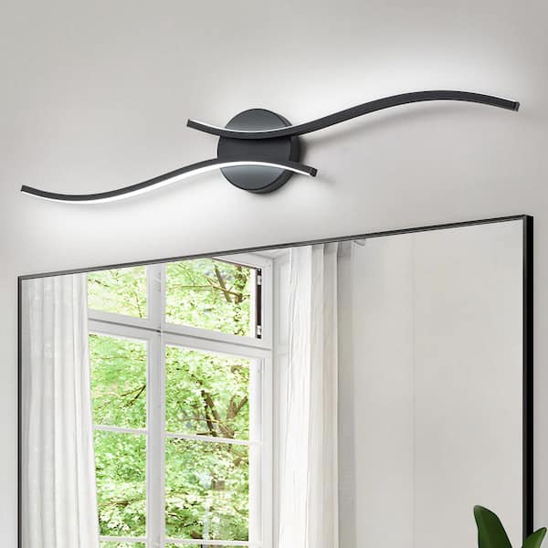 EDISLIVE Halia 2-Light 31.5 in. Mordern Integrated LED Black Bath Vanity Light with Curve Shape
