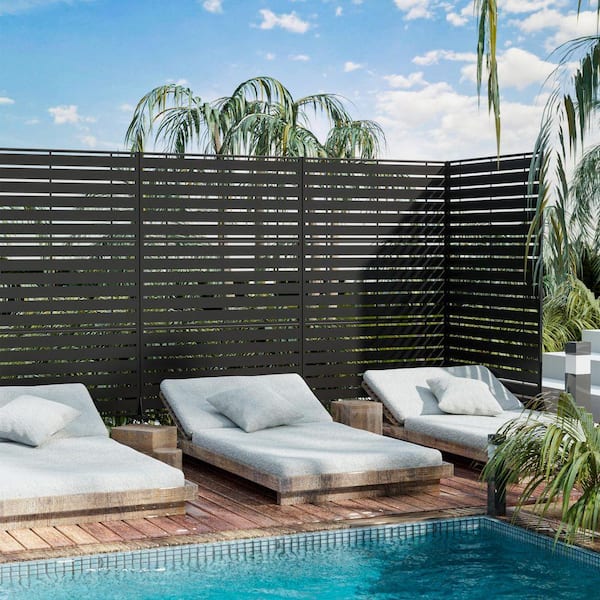 72 in. x 47 in. Black Outdoor Metal Galvanized Privacy Screen Fence Garden Panels