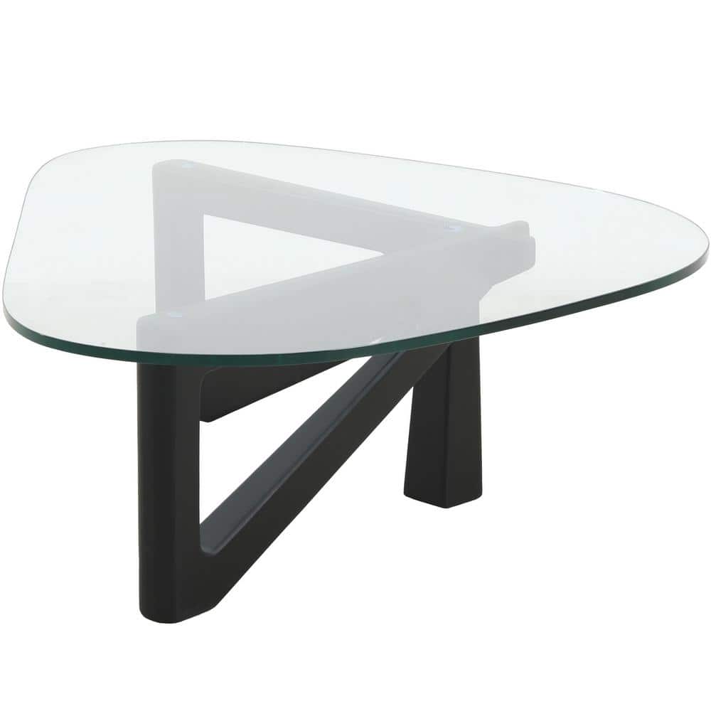 Mid-Century Modern Black Triangular Wood & Glass Coffee Table