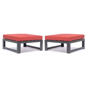 Chelsea Metal Outdoor Ottoman with Red Cushion 2-Pack