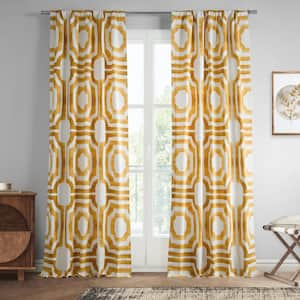 Mecca Gold Printed Room Darkening Curtain - 50 in. W x 108 in. L Rod Pocket with Back Tab Single Window Panel