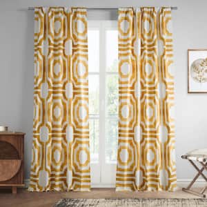Mecca Gold Printed Room Darkening Curtain - 50 in. W x 84 in. L Rod Pocket with Back Tab Single Window Panel
