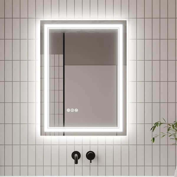 Staykiwi 24 in. W x 32 in. H LED Rectangular Glass Frameless Anti-Fog Wall Mounted Bathroom Vanity Mirror in White