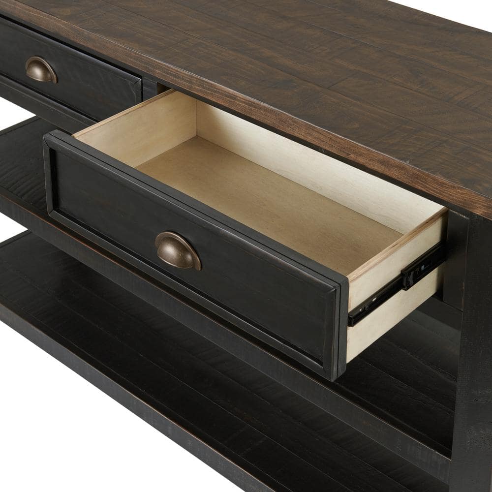 Monterey Black and Brown Pine Console Table with Storage