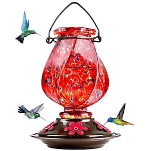 22 oz. Glass Hanging Hummingbird Feeder with 5 Feeding Ports (Red)