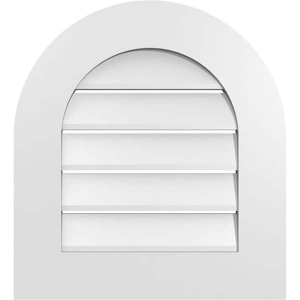 Ekena Millwork 20 in. x 22 in. Round Top White PVC Paintable Gable Louver Vent Functional