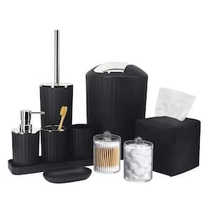 10-Pieces Bathroom Set with Toothbrush Holder, Cup, Soap Dispenser, Tissue Box, Q-Tip Box, Toilet Brush Holder, in Black